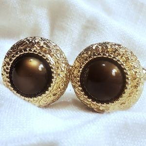 Swank Cuff Links Chocolate Brown & Gold Vintage